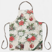 Tablier Fleurs de poinsettie rouge et blanche de Noël clas (Recto)