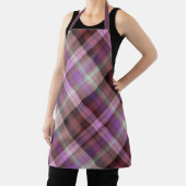 Tablier Fleurs de poule violet et rose plaid (Insitu)