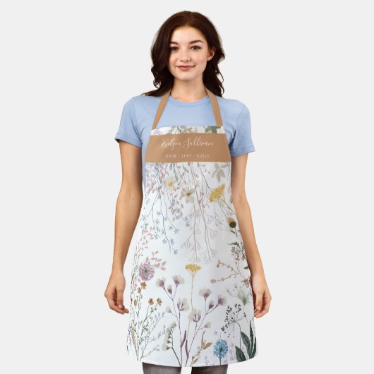 Tablier Fleurs de prairie Orange blanc (Porté)