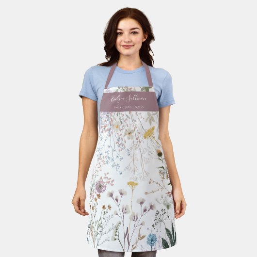 Tablier Fleurs de prairie violet blanc (Porté)