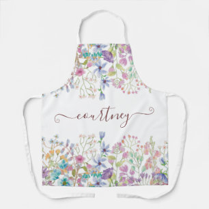 Tablier Fleurs de printemps à l'aquarelle personnalisées
