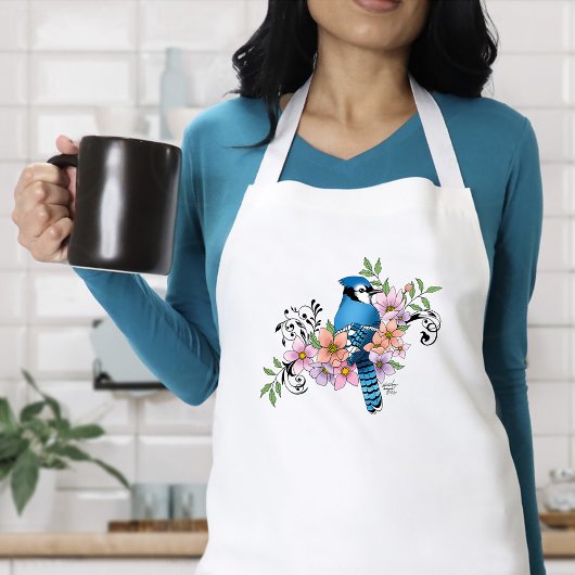 Tablier Fleurs de printemps bleu Jay