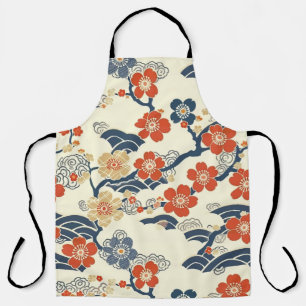 Tablier Fleurs de prunier japonais Ume Bleu marine Crème