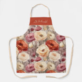Tablier Fleurs de Ranunculus Crème Rose Rouge (Recto)