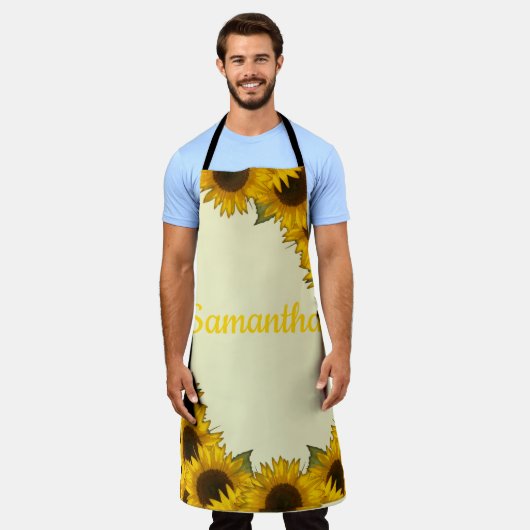 Tablier Fleurs de soleil à aquarelle personnalisées (Porté)