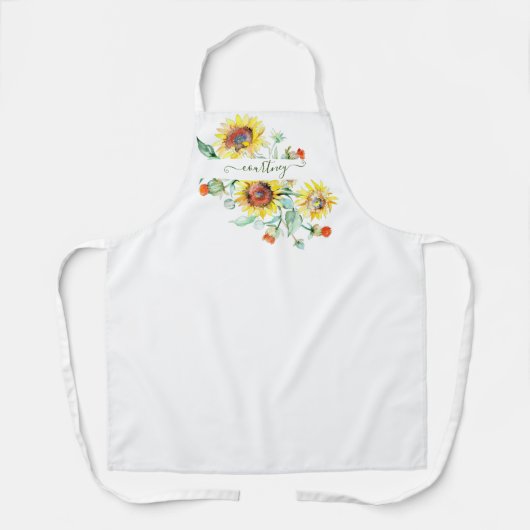 Tablier Fleurs de soleil aquarelles personnalisées (Recto)