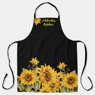 Tablier Fleurs de soleil élégantes et nom personnalisé