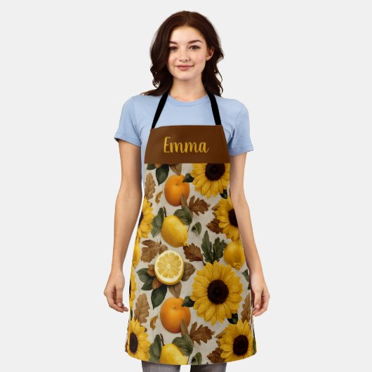 Tablier Fleurs de soleil et agrumes Automne Décor (Porté)