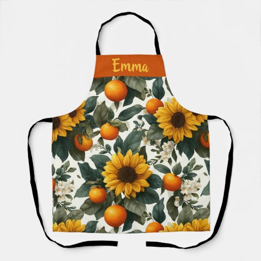 Tablier Fleurs de soleil et oranges Conception d'automne (Recto)