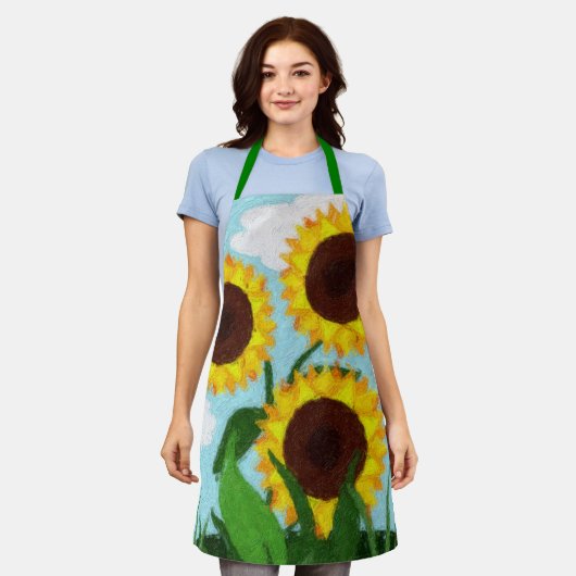 Tablier Fleurs de soleil peintes (Porté)