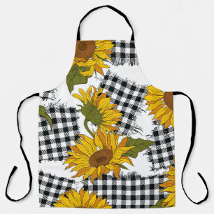 Tablier Fleurs de tournesol lumineuses sur à damiers parce