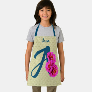 Tablier Fleurs de Zinnia Monogramme Initiale A Personnalis