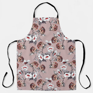 Tablier Fleurs dessinées à la main, motif d'aquarelle rose