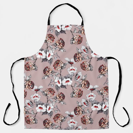 Tablier Fleurs dessinées à la main, motif d'aquarelle rose (Recto)