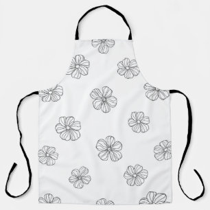 Tablier Fleurs dessinées à la main noire sur arrière - pla