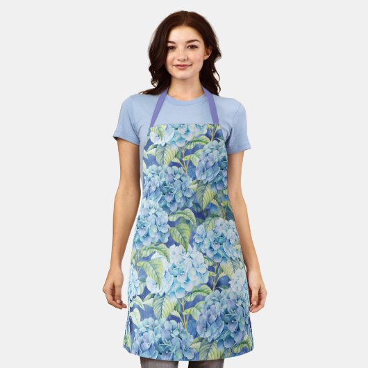Tablier Fleurs d'Hydrangée Bleue (Porté)