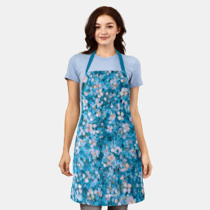 Tablier Fleurs d'impressionnisme bleu