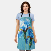 Tablier Fleurs d'Iris Bleu Motif Artistique (Porté)