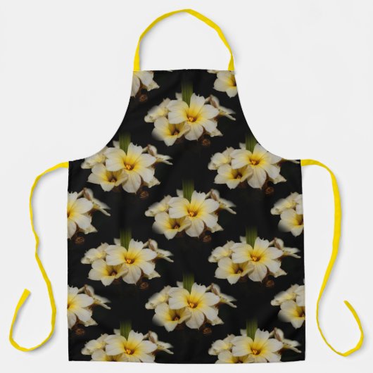 Tablier Fleurs élégantes en satin sur noir (Recto)