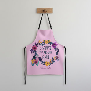 Tablier Fleurs Élégantes Fête des Mères Nom Personnalisé R