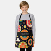 Tablier Fleurs en Melon Motif psychédélique rouge (Porté)