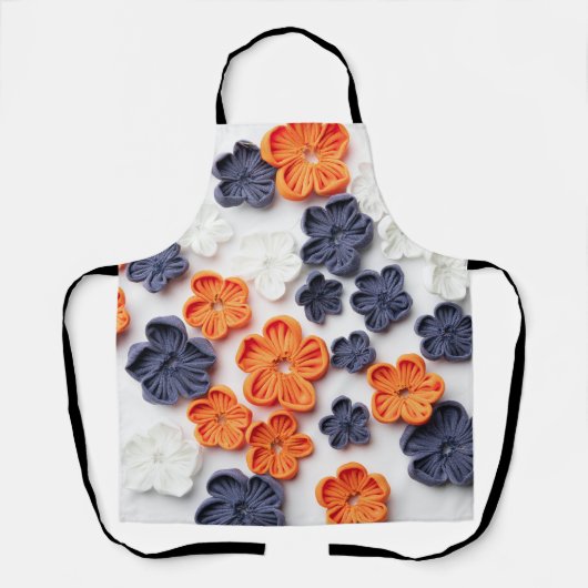 Tablier Fleurs en tissu cousu à la main printemps orange b (Recto)
