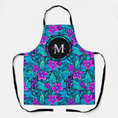 Tablier Fleurs et feuillage Turquoises et violets Personna (Recto)