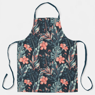 Tablier Fleurs et feuilles tropicales à grande échelle