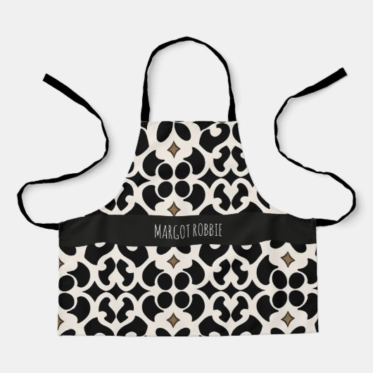 Tablier Fleurs Feuille Noir Motif moderne (Recto)