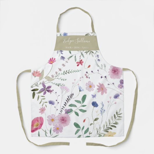Tablier Fleurs fraîches de prés Khaki blanc (Recto)