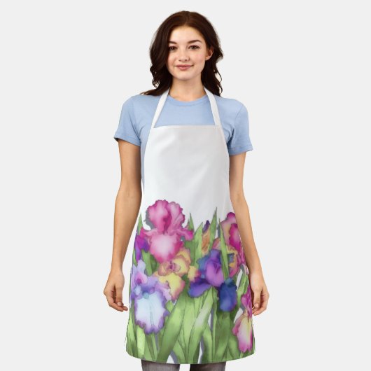 Tablier Fleurs Iris Colorées (Porté)