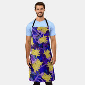 Tablier Fleurs jaunes : aquarelle arrière - plan foncée (Porté)