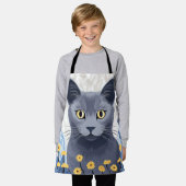 Tablier Fleurs Jaunes Chat Bleu Russe (Porté)