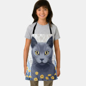 Tablier Fleurs Jaunes Chat Bleu Russe (Insitu)