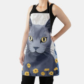 Tablier Fleurs Jaunes Chat Bleu Russe (Insitu)