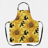 Tablier Fleurs jaunes sur noir sur toute l'impression (Recto)