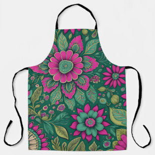 Tablier Fleurs Mandala Fleurs vert rose