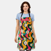 Tablier Fleurs marguerites Motif rétro animé avec nom (Porté)