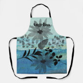 Tablier Fleurs Modernes Sur Arrière - plan Bleu Rêvé (Recto)