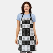 Tablier Fleurs monochromes et motif damier (Porté)