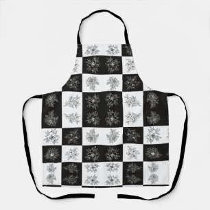 Tablier Fleurs monochromes et motif damier