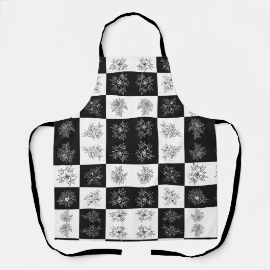Tablier Fleurs monochromes et motif damier (Recto)