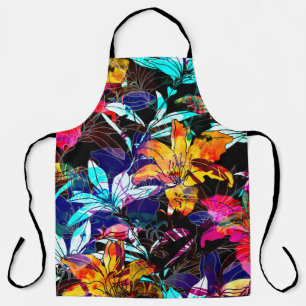 Tablier fleurs naturelles et aquarelle feuille patte trans