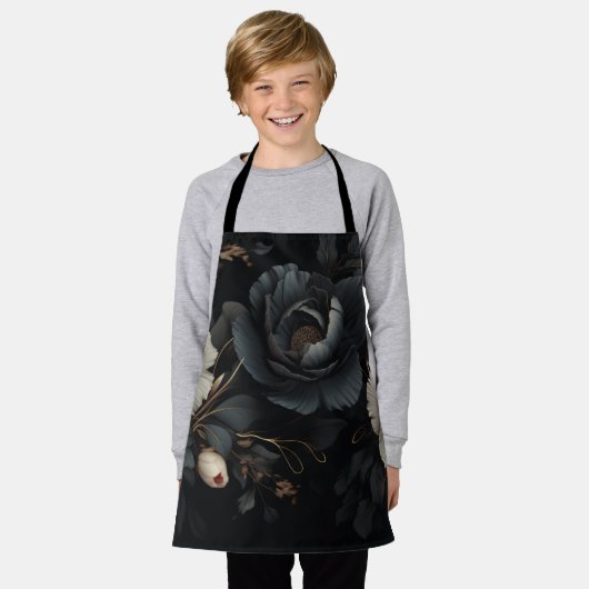 Tablier Fleurs noires et blanches (Porté)