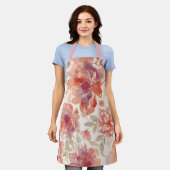 Tablier Fleurs pastel aquarelle orange clair (Porté)