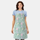 Tablier Fleurs pastel douces sur fond bleu (Porté)