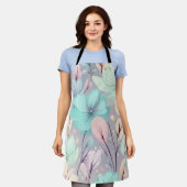 Tablier Fleurs pastel et Feuilles sur Arrière - plan viole (Porté)