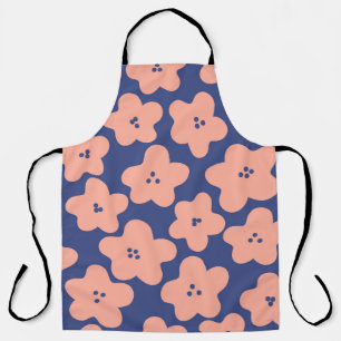 Tablier Fleurs pastel orange sur fond bleu vif