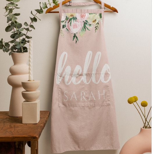 Tablier Fleurs Pastel Rose Moderne Bonjour Et Vous Nom