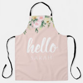 Tablier Fleurs Pastel Rose Moderne Bonjour Et Vous Nom (Recto)